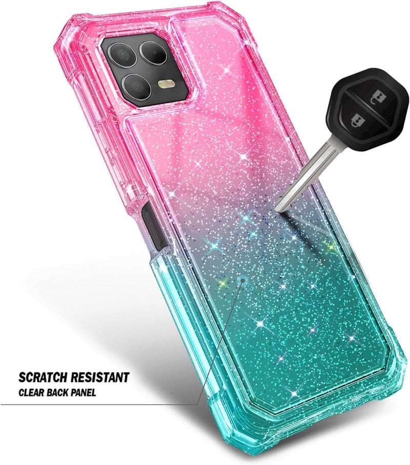NZND Designed for T-Mobile REVVL 8-Pro Phone Case, Glitter Pink/Aqua | with Screen Protector, Full-Body Shockproof Protective Rugged Impact Resist Bumper Cover - Image 4